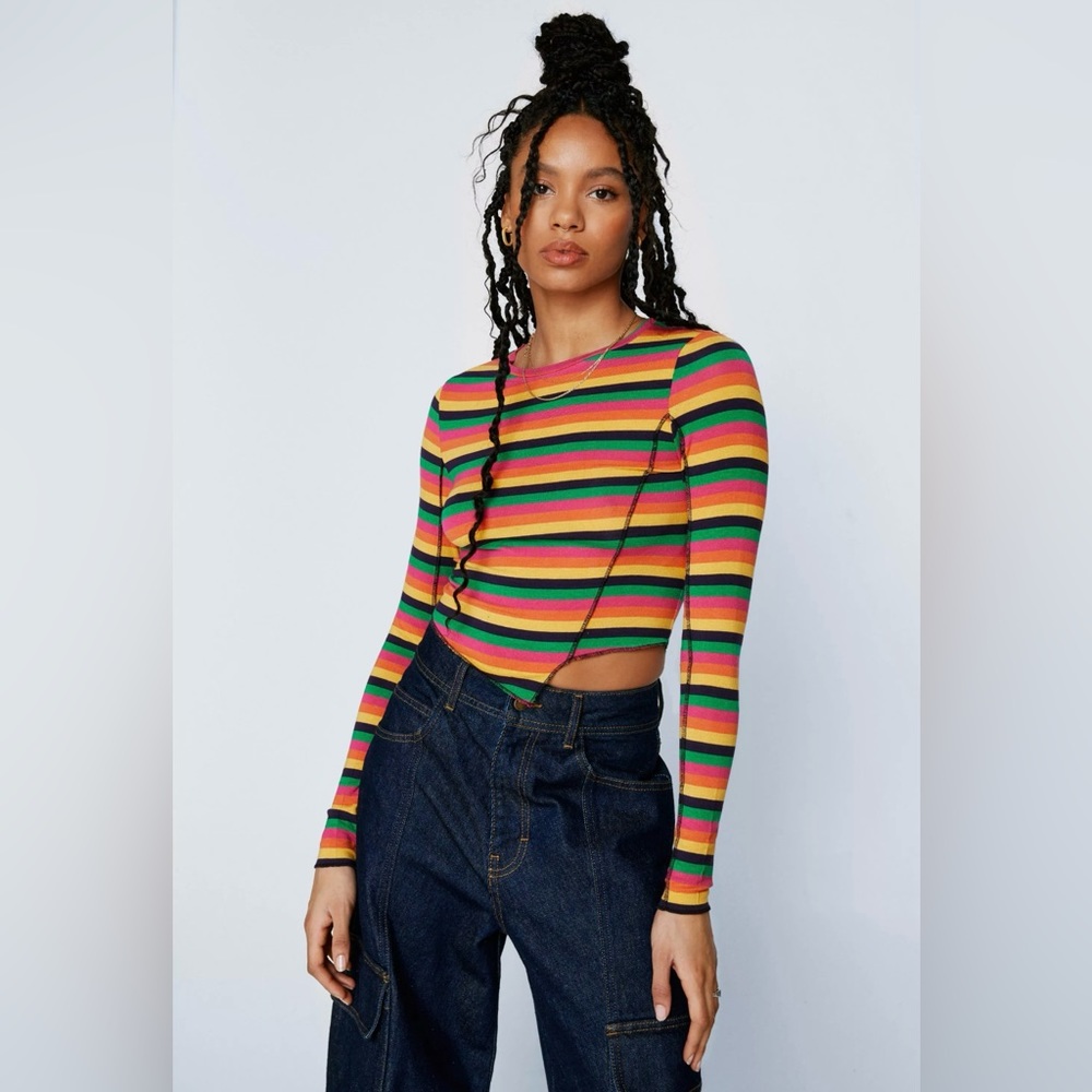 Contrast Stitch Stripe Top